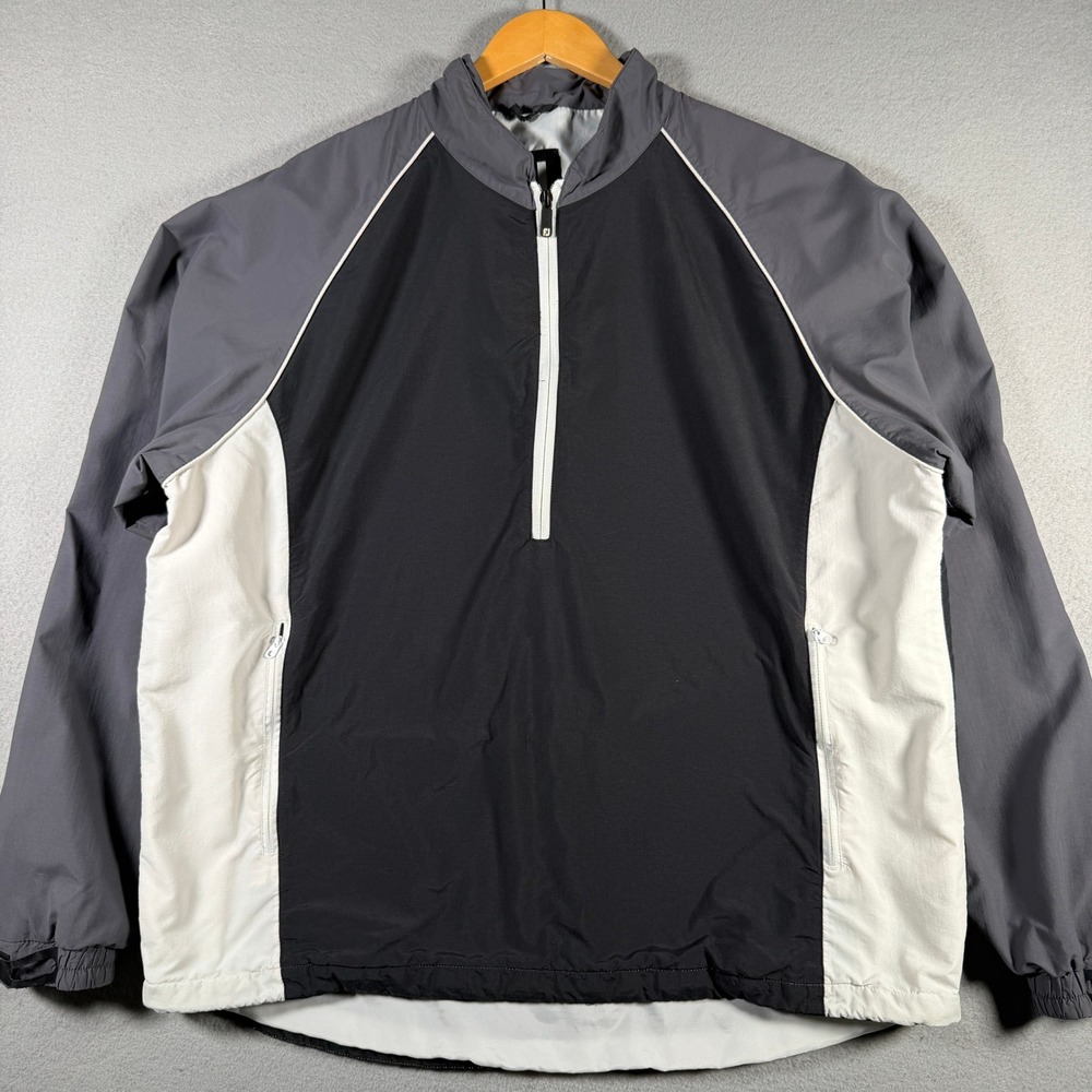 FootJoy Mens XL Half Zip Golf Windbreaker Jacket Black Grey White 1005459